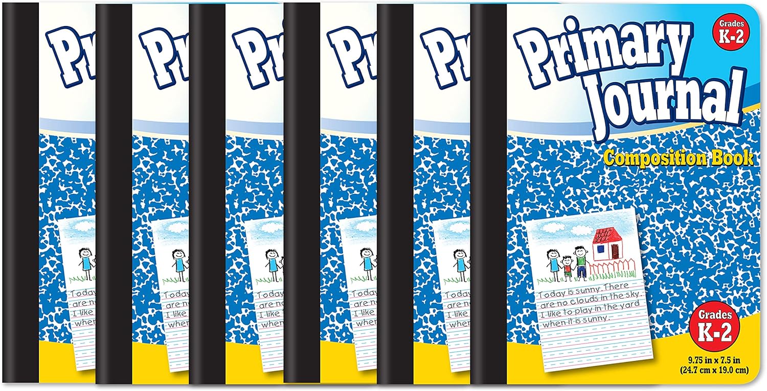 Primary Composition Notebook 6-Pack - Grades K-2, 100 Sheets, Blue Cover