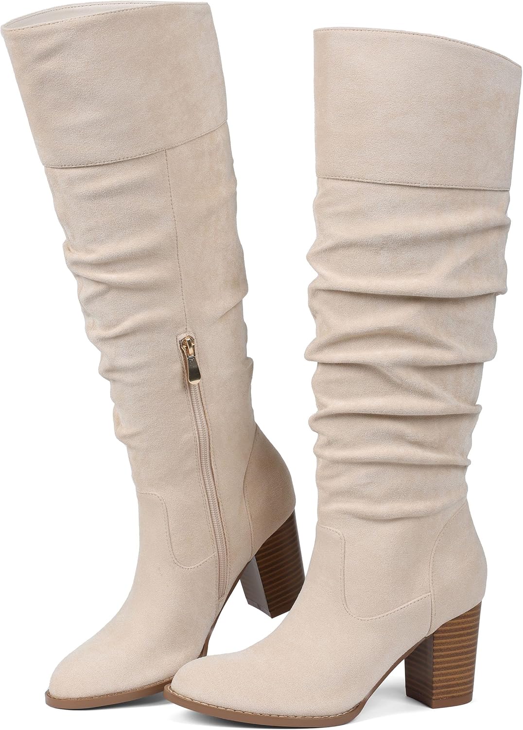 Erocalli Suede Knee-High Boots for Women with Chunky Block Heel