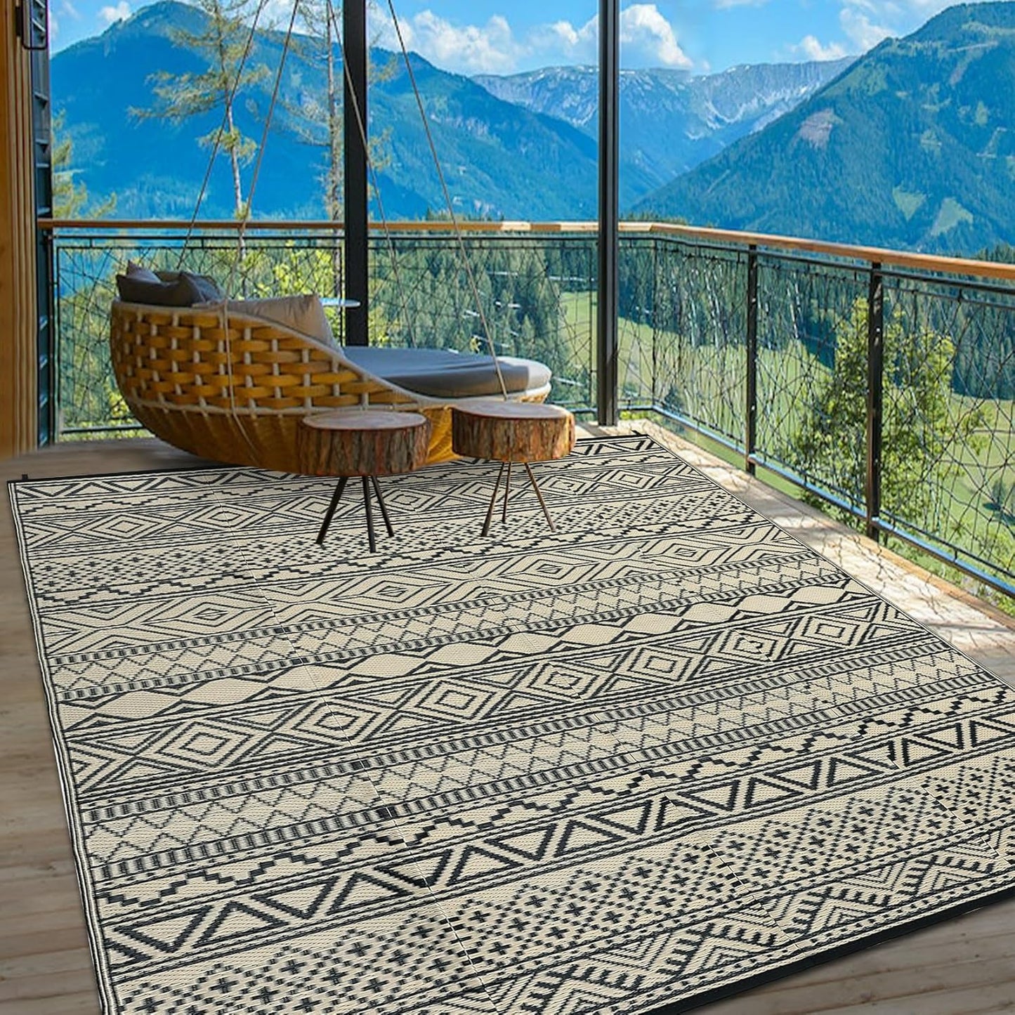 Outdoor Rugs 8x10 Reversible Mats for Patio and Camping Fun