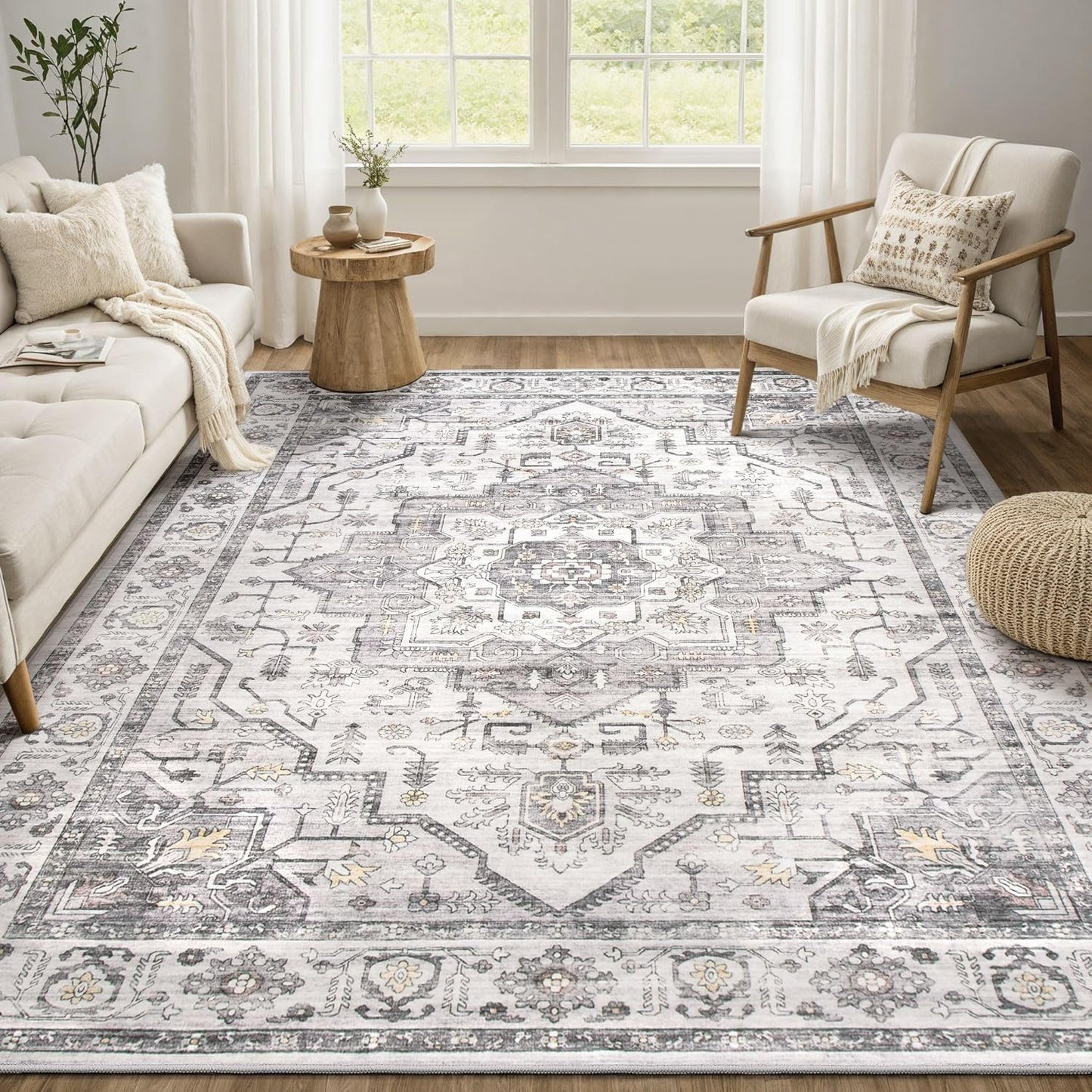 Vintage Area Rug 5x7 Washable Soft Non Slip for Living Room