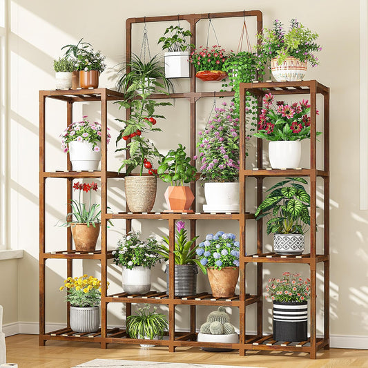 EnHomee Plant Stand Indoor Wood Plant Shelf for 16-21 Pots