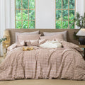 Gingham Duvet Cover Set Dark Orange Twin - Soft Washed Cotton