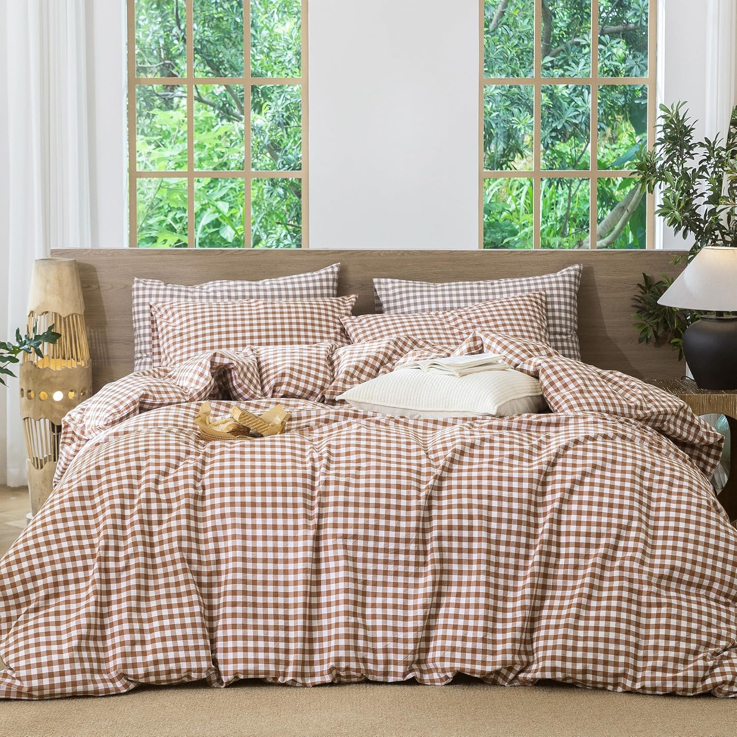 MooMee Gingham Duvet Cover Set for Cozy Modern Bedrooms