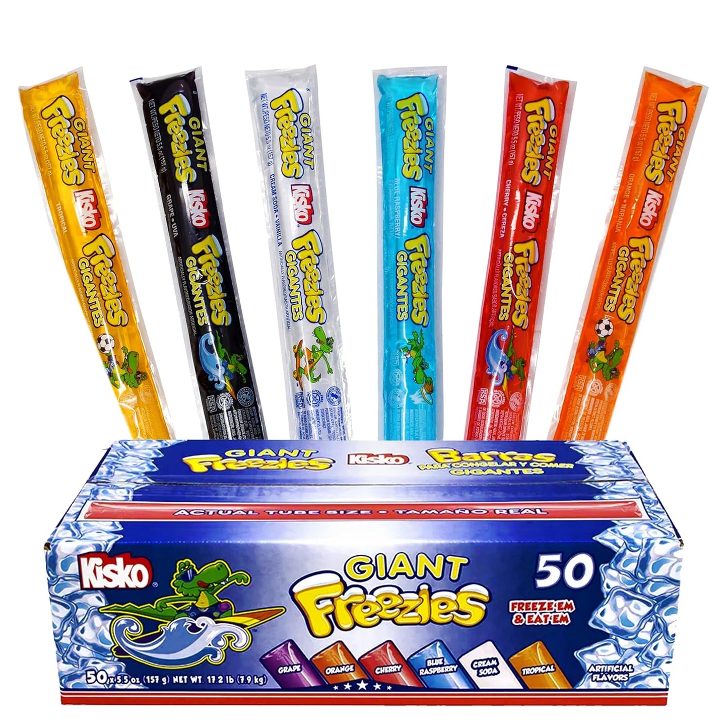 Kisko Giant Freeze Pops - 50 Pack of Assorted Flavors Treats