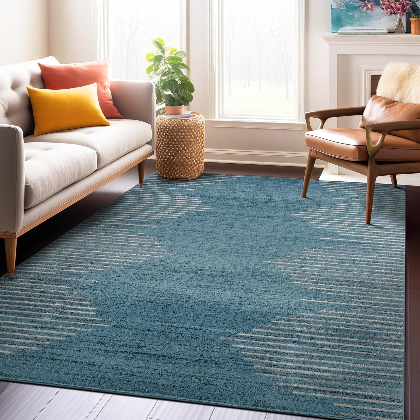 Bohemian Stripe Stain Resistant Area Rug for High Traffic Spaces