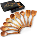 Teak Wooden Utensils 9-Piece Set - Durable Non-Stick Safe