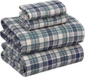 California King Cotton Sheet Set Greenish Blue Plaid - Percale Comfort