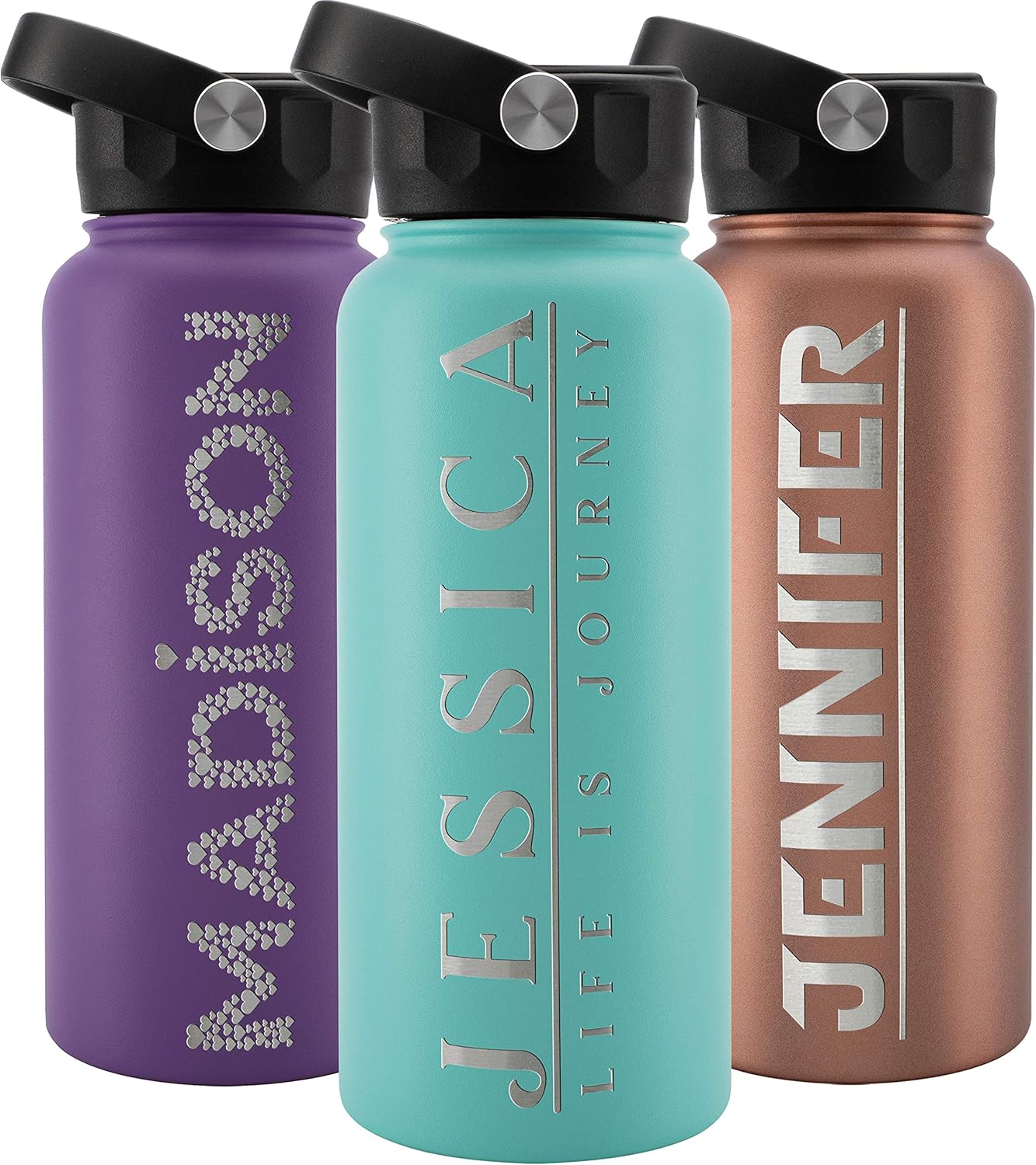Personalized Water Bottle w Straw Lid Double Wall Insulated