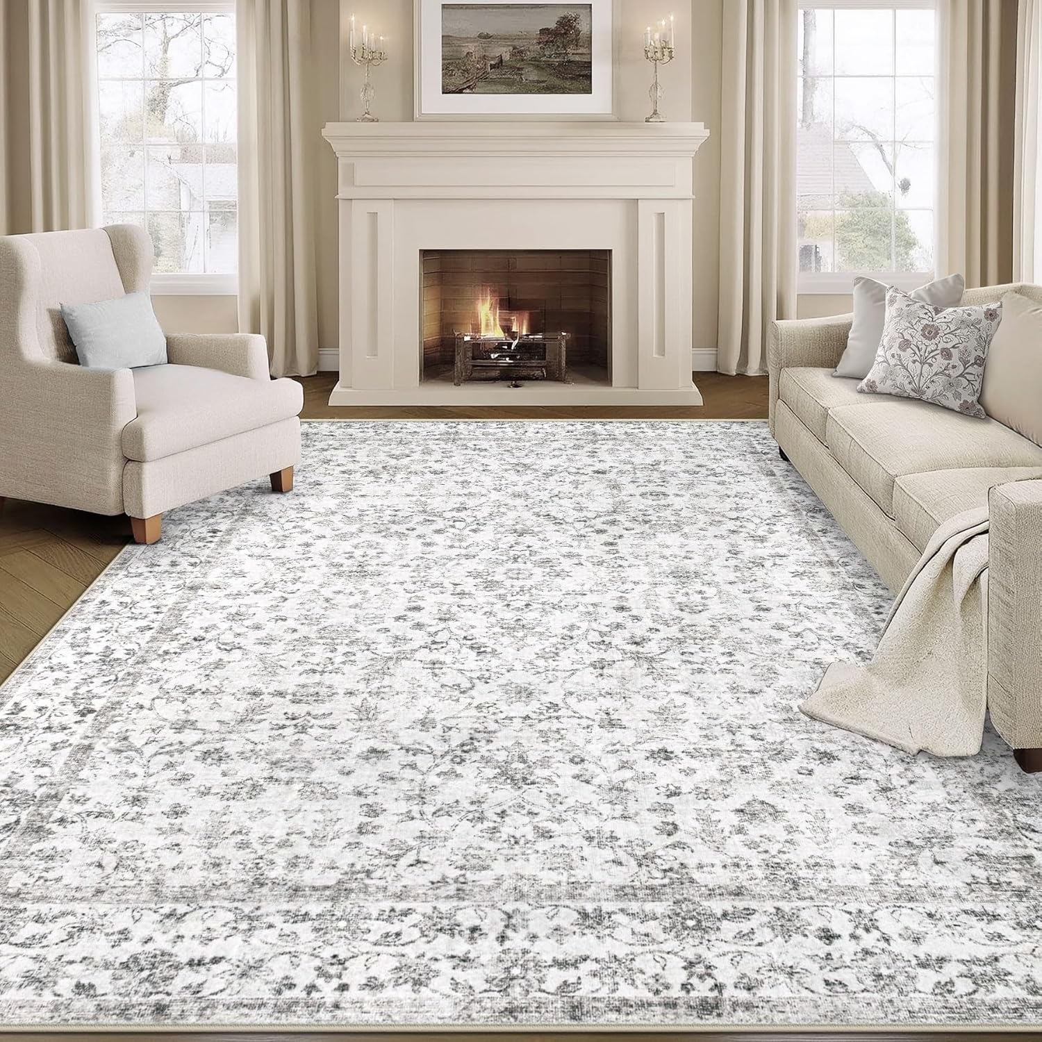 Vintage Boho Floral Area Rugs 8x10 for Living Room Comfort