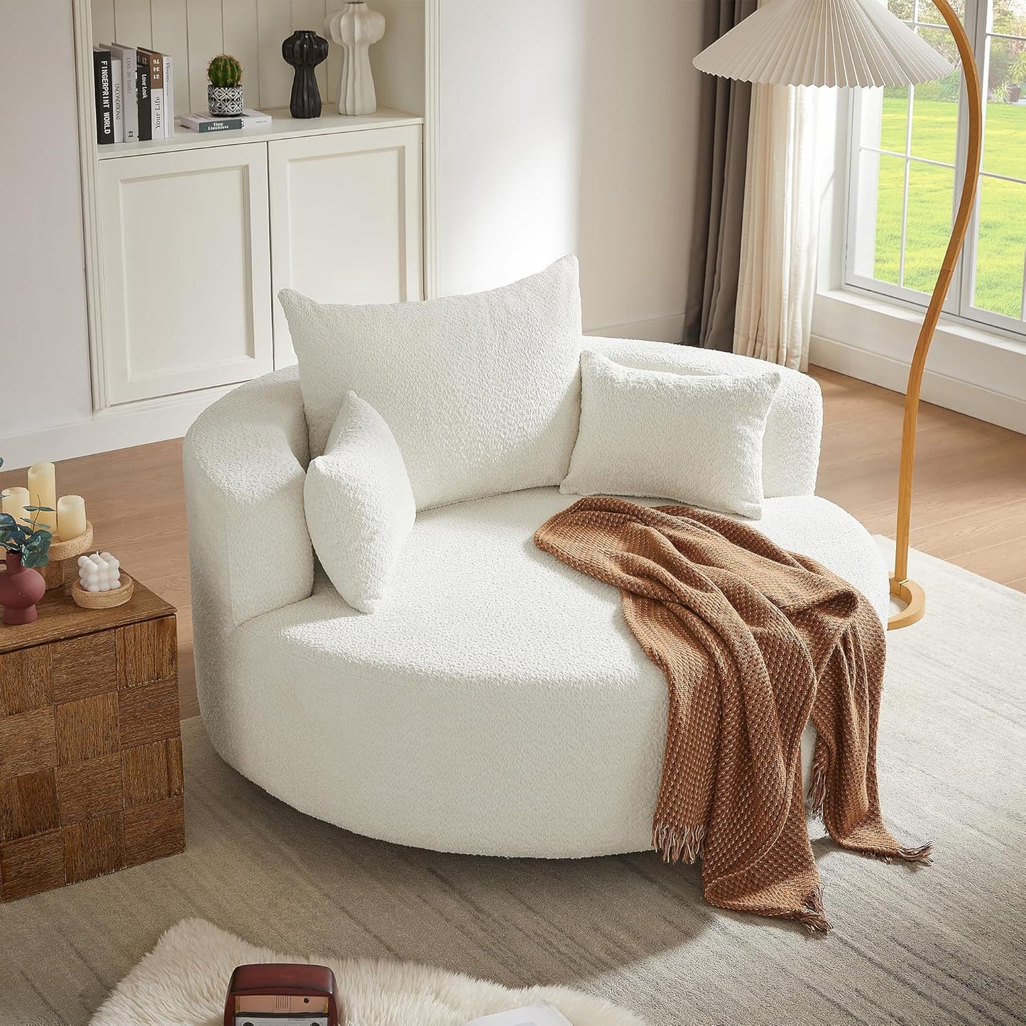 ODUWA Oversized Swivel Barrel Chair - Chenille Single Sofa
