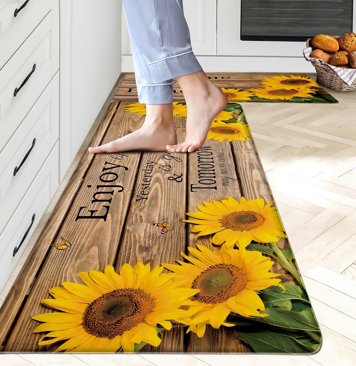 Sunflower Kitchen Rugs by chiinvent - Non Skid Comfort Mats