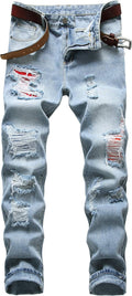 Men Ripped Jeans Slim Fit Straight Leg Denim Pants - Street Style