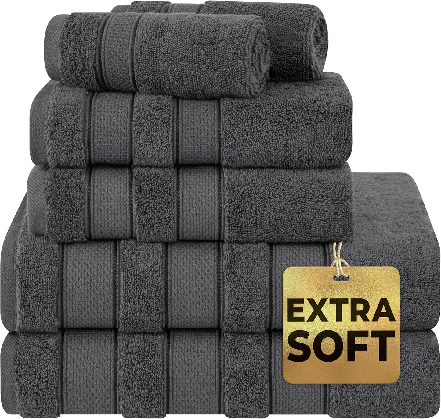 Luxurious 6 Piece Bath Towel Set in Dark Gray for Comfort