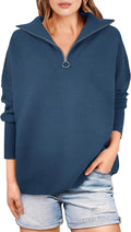 ANRABESS Women Quarter Zip Oversized Rib Knit Pullover - Cozy Fall 20%