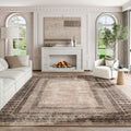 Ultra-Thin Brown Oriental Rug 8x10 - Washable, Non-Slip Area Rug