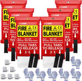 Fire Blanket 6 Pack with Hooks and Gloves - Emergency Home Safety