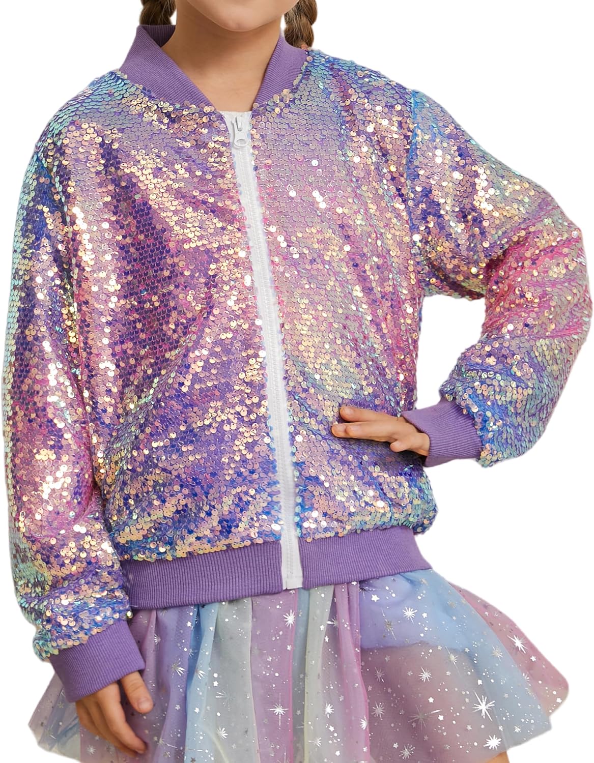 Girls Sequin Bomber Jacket for Sparkly Dress Up and Fun