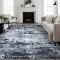 9x12 Area Rug Black Abstract - Washable Modern Soft Low-Pile Rug