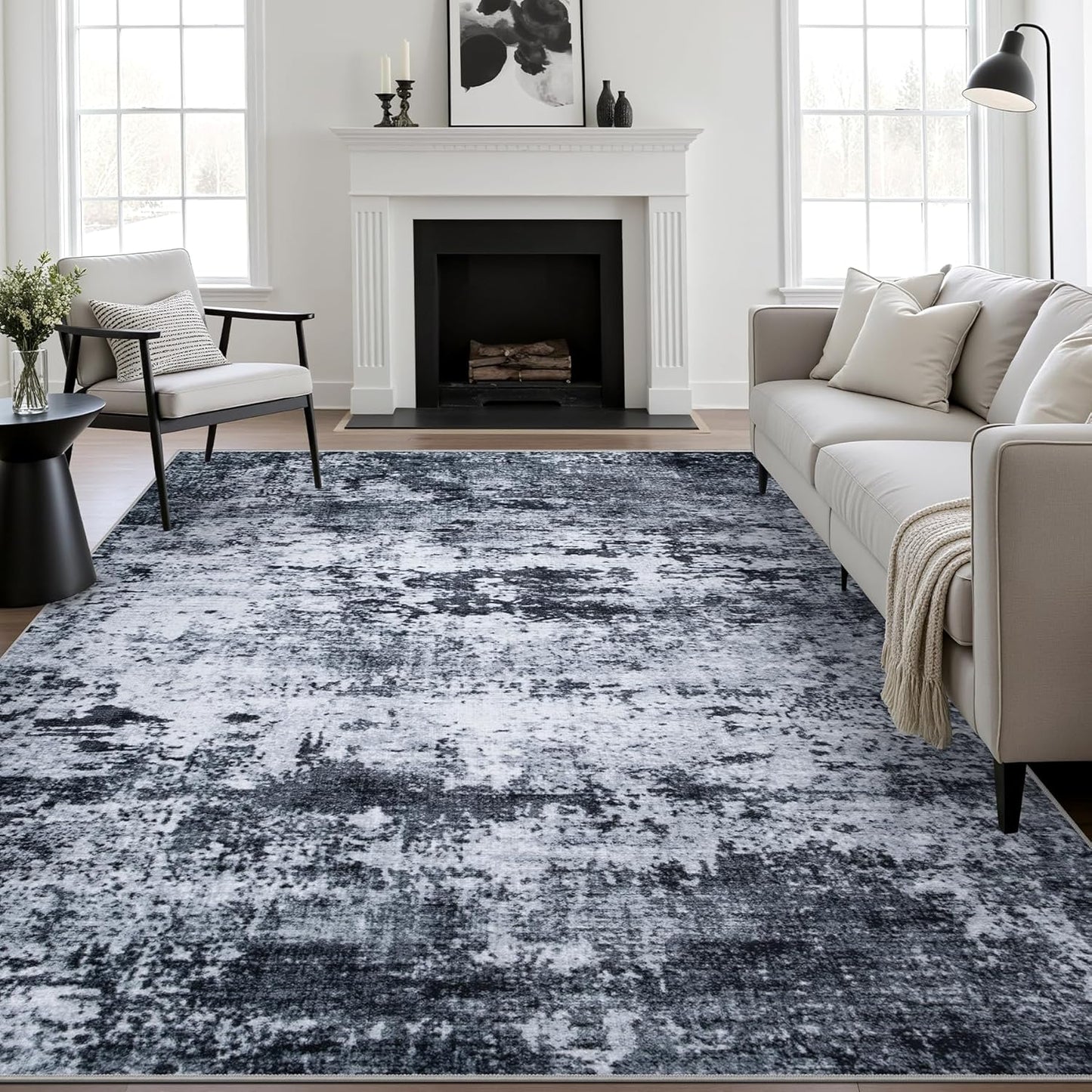 9x12 Area Rug: Washable Modern Abstract Soft Thin Carpet