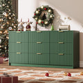 Green Dresser for Bedroom, 9 Drawer Double Dresser - Modern Minimalist