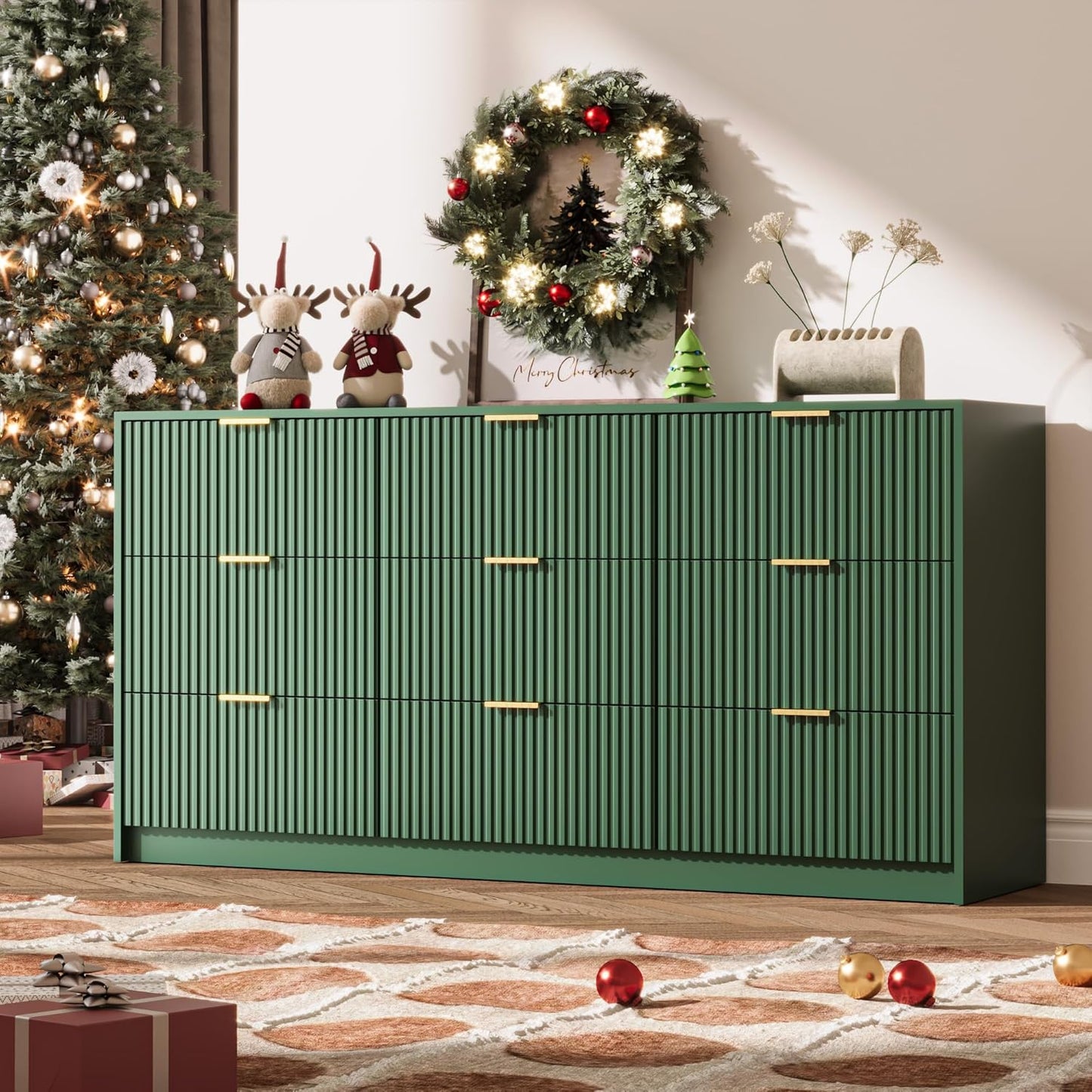 Modern Green Dresser with 9 Drawers for Stylish Storage