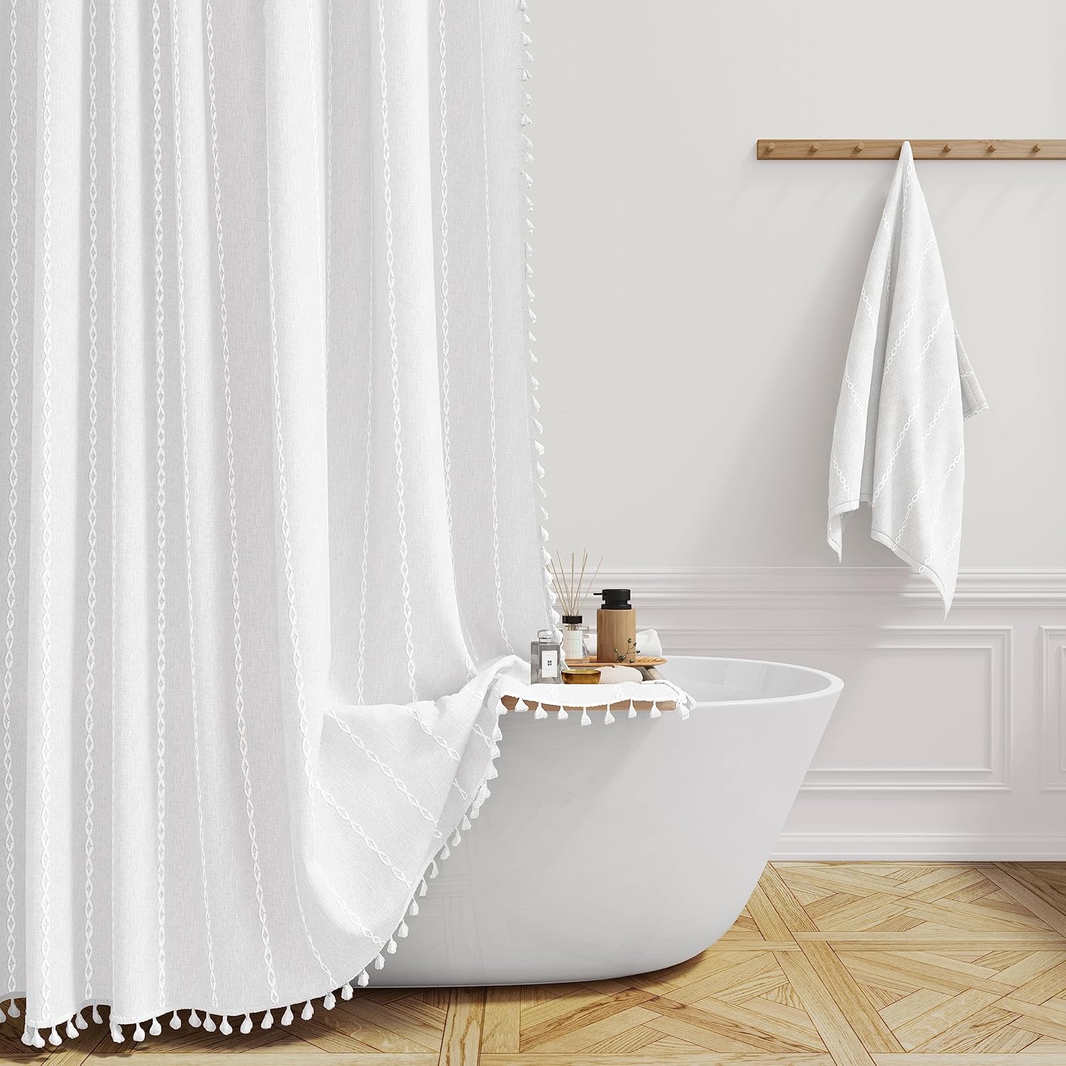 Boho Long Shower Curtain Set for Modern Farmhouse Bathrooms