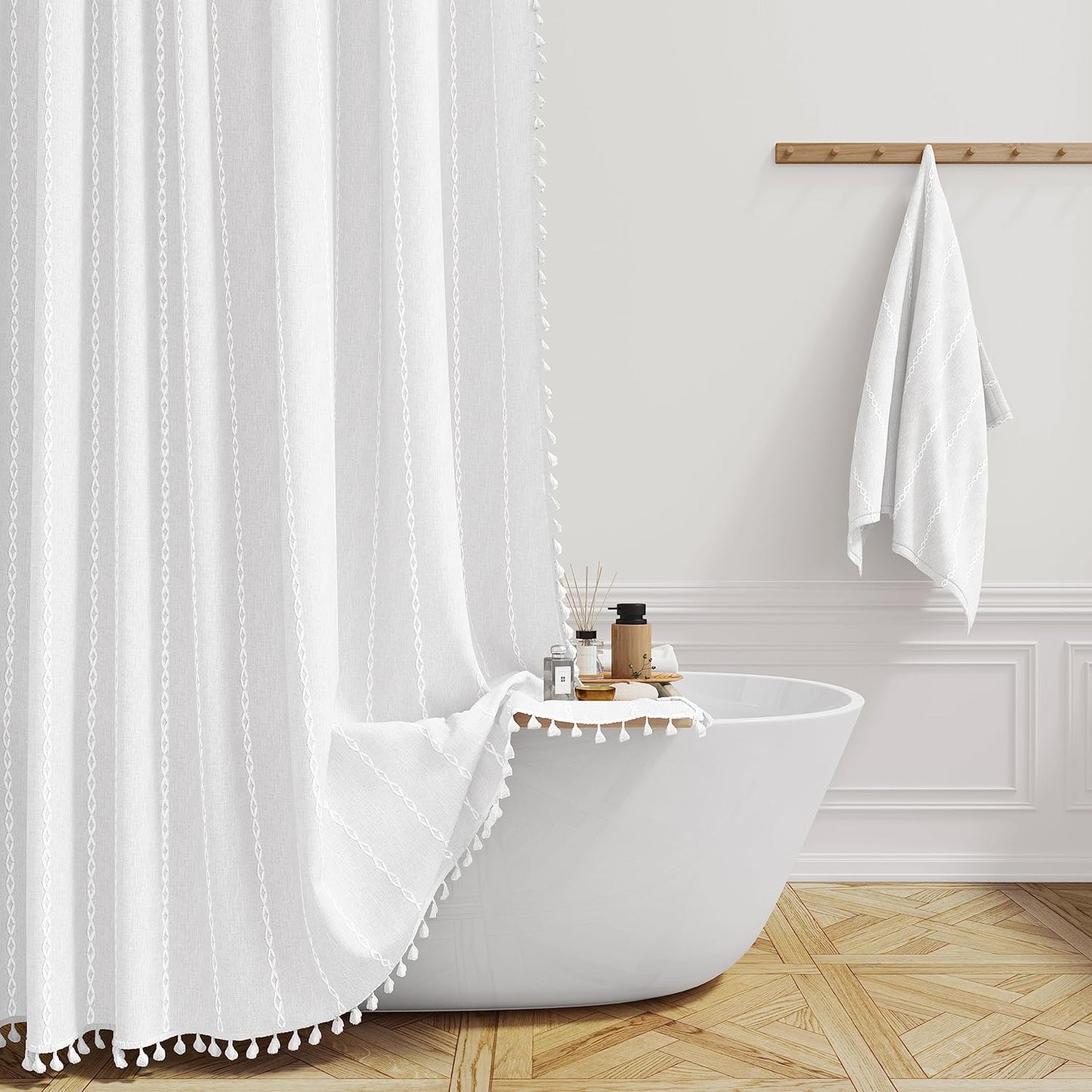 Boho Farmhouse Shower Curtain - Rustic Heavy Duty Linen Fabric