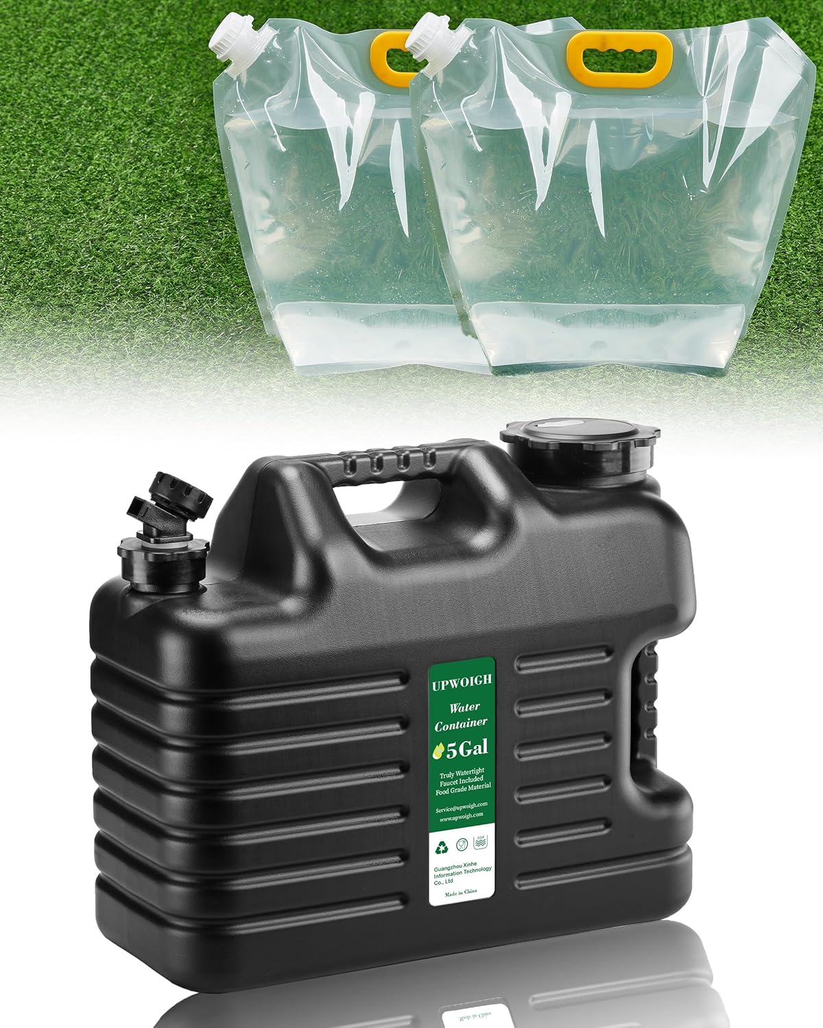 5 Gallon Water Jug and Collapsible Water Bag Set for Camping