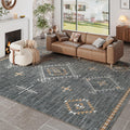 Area Rug 8x10 Dark Grey Washable Moroccan Boho Rug - Durable Non-Slip