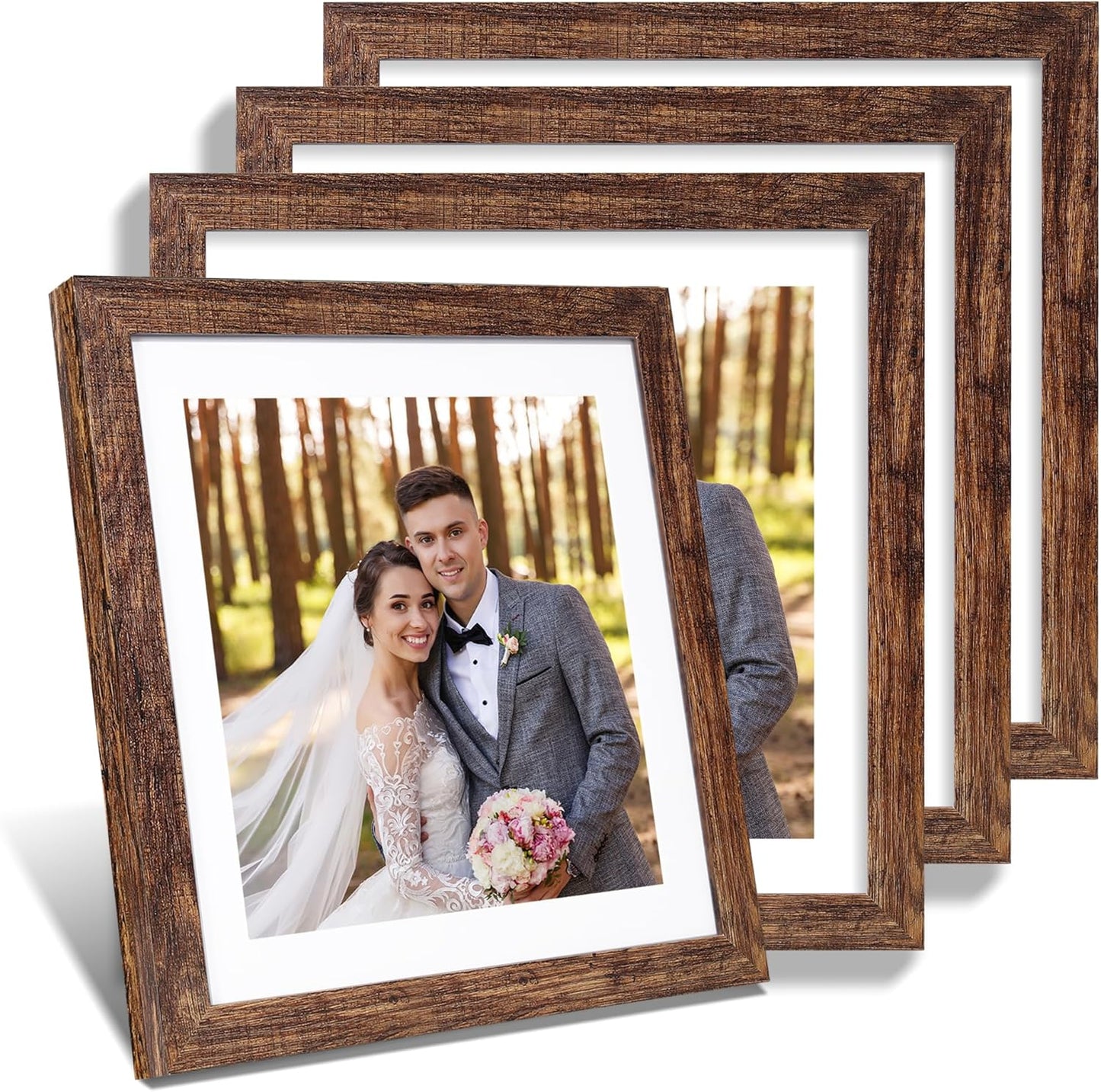 12x12 Picture Frame Set of 4 - Rustic Brown Wooden Frames