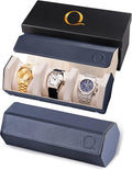 Napa Leather Triple Watch Roll for Men - Blue/Cream Hexagon Case