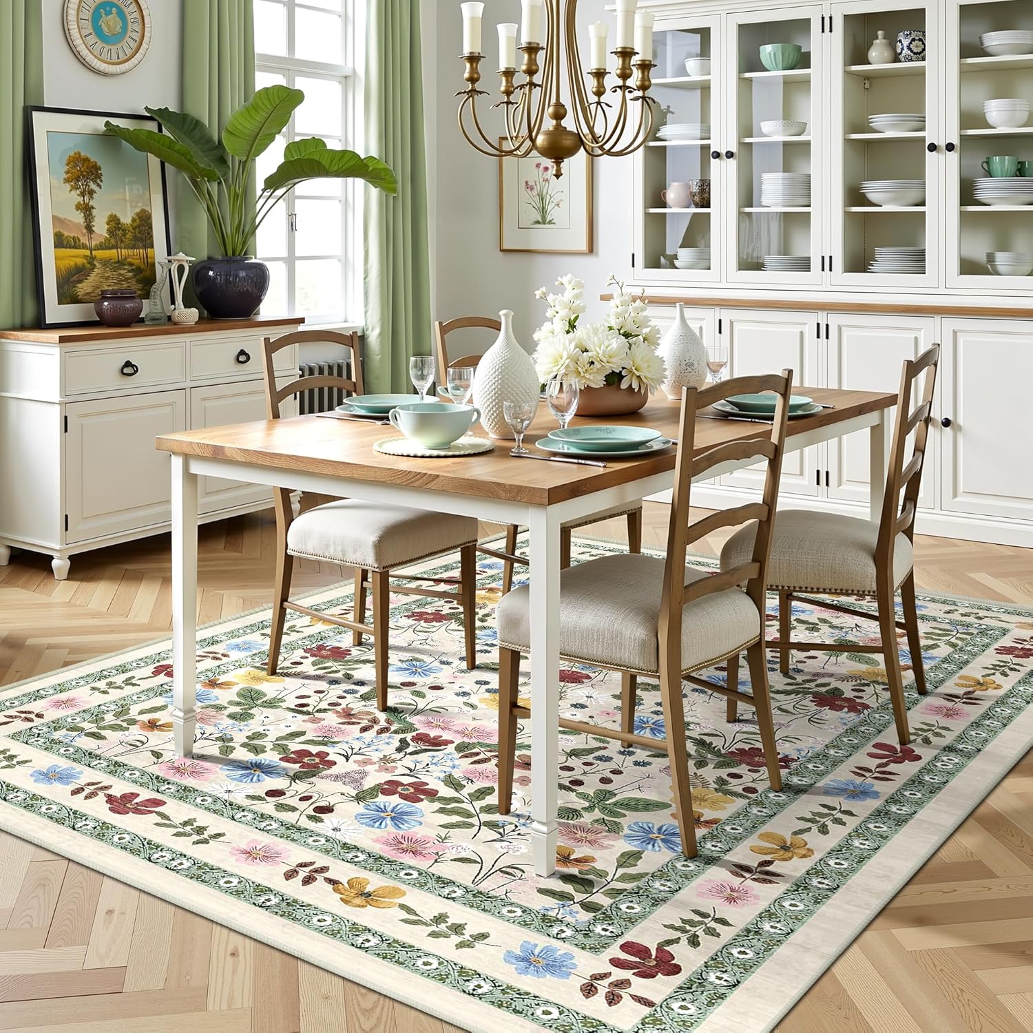 Deerly Floral Area Rugs 5x8 Vintage Boho Washable Non-Slip