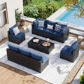 10 Piece Patio Sectional Sofa Set with Fire Pit - Wide Comfort