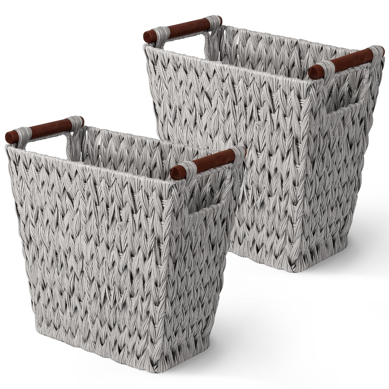 Woven Waste Basket for Bathroom and Living Room, 2-Pack