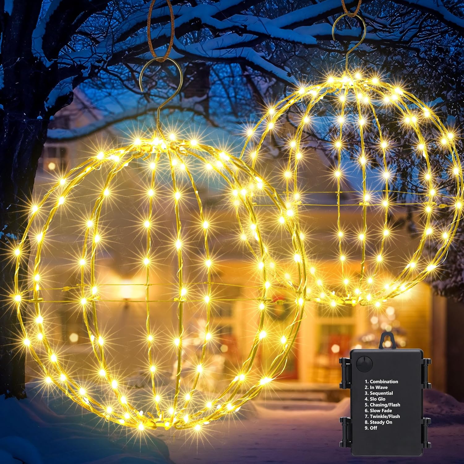 Set of 2 Outdoor Hanging Ball Lights for Festive Elegance