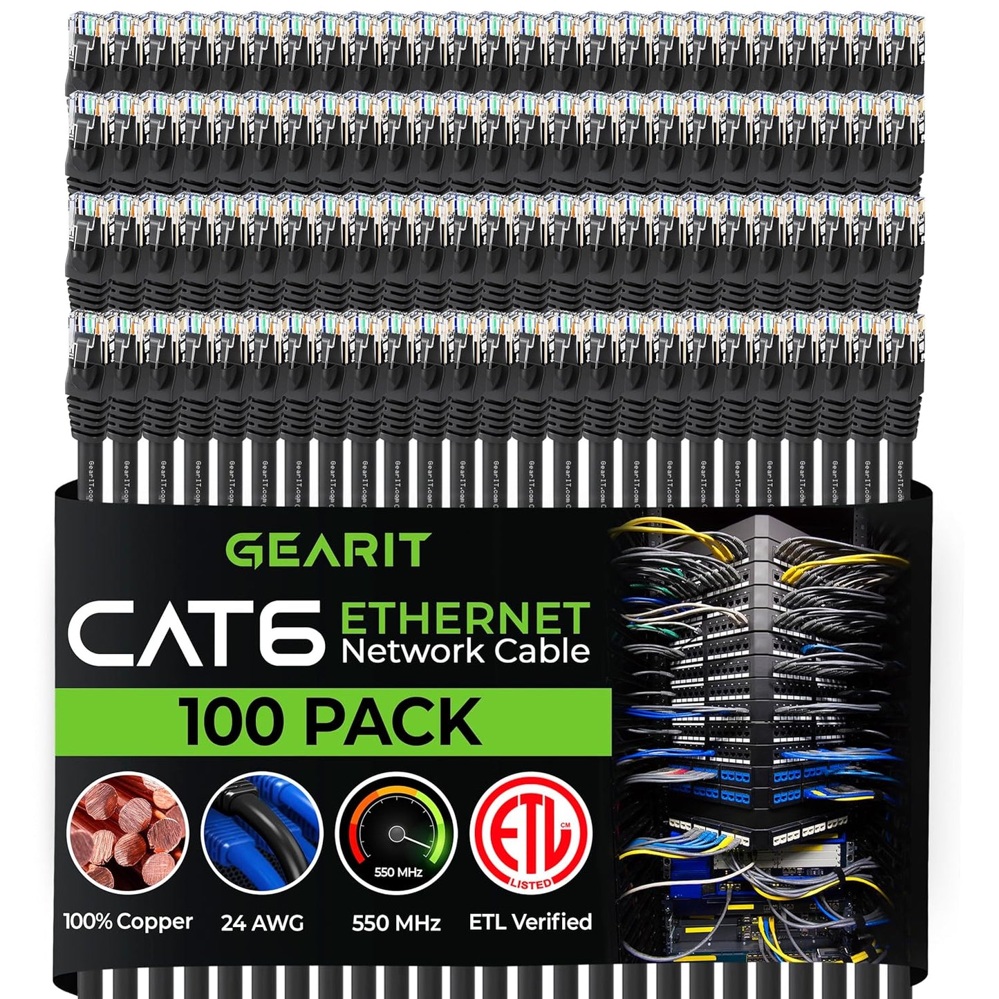 High-Performance Cat 6 Ethernet Cable Pack - 100-Pack 0.5 ft