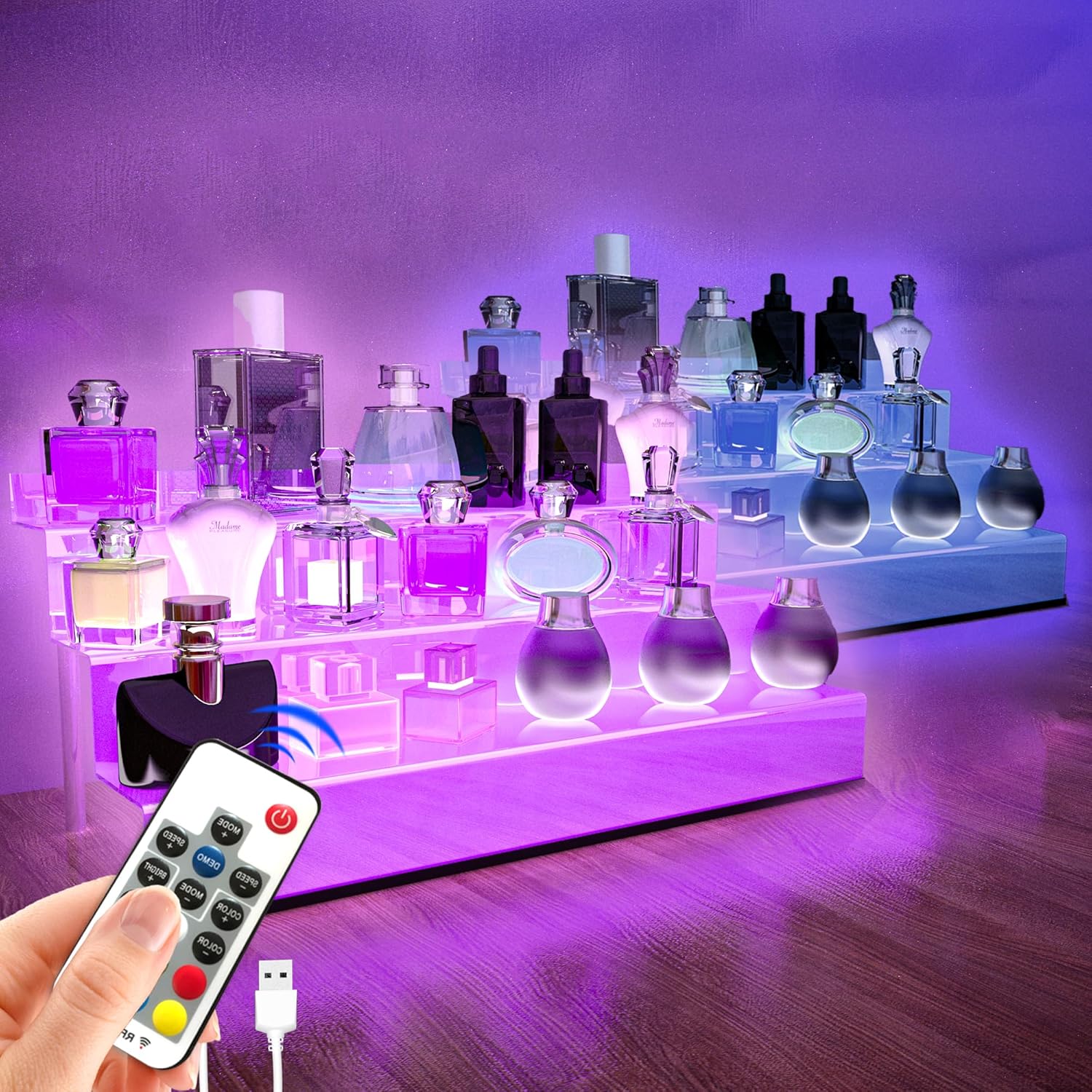 15.7 IN Clear Acrylic Display Riser Shelf with LED Light