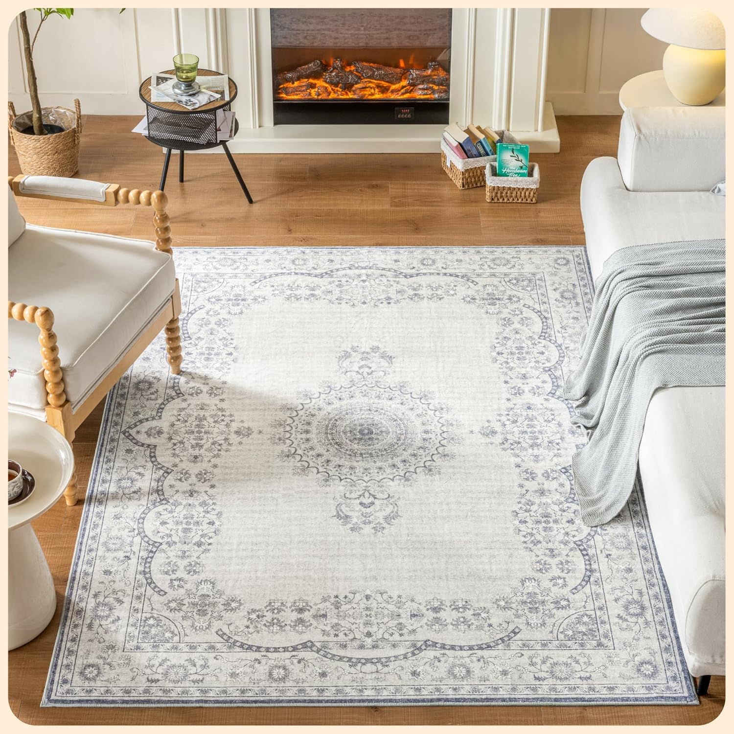 Istana 4x6 Rug - Grey & White Cream Area Rugs for Home