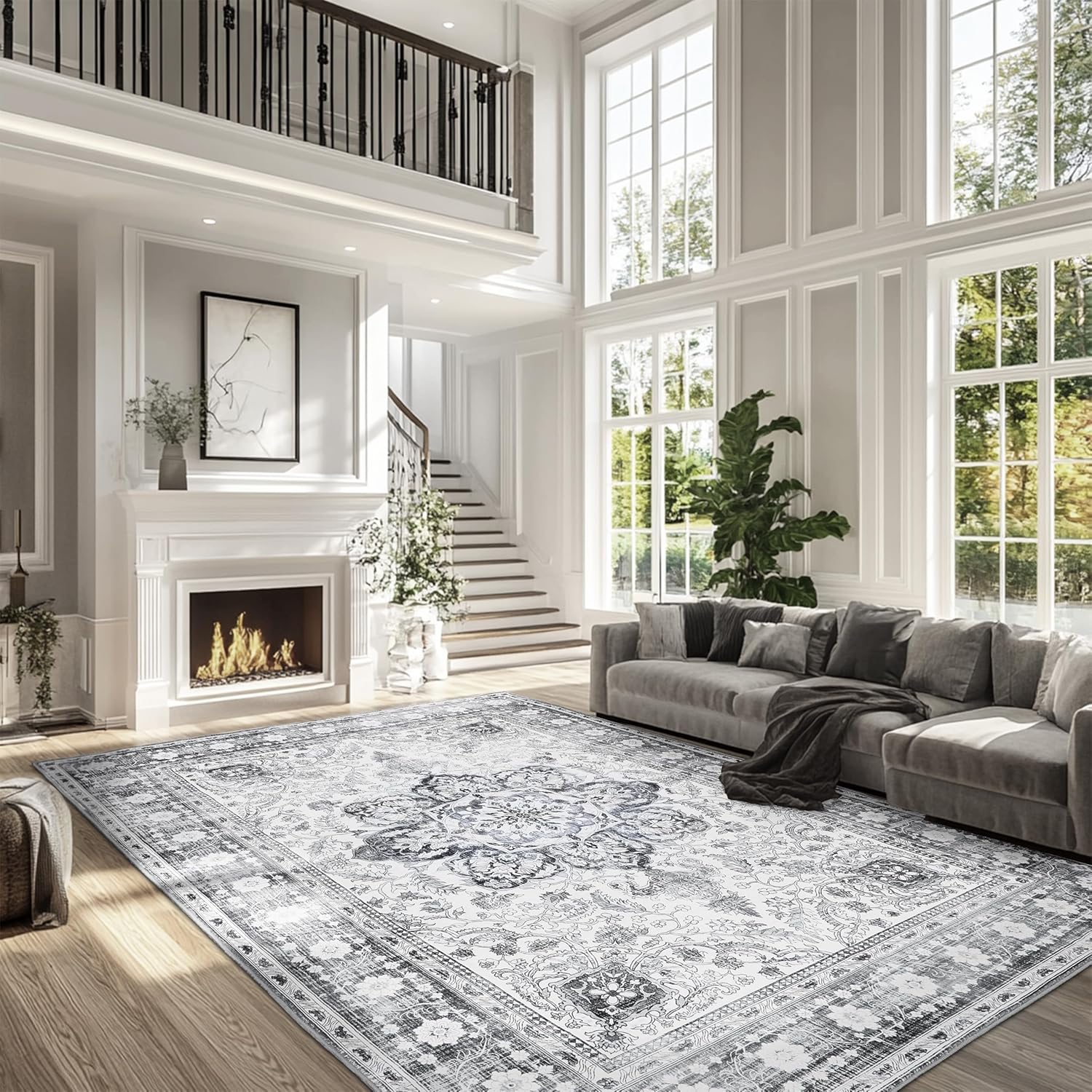 Large 8x10 Living Room Rugs Non Slip Machine Washable Carpet