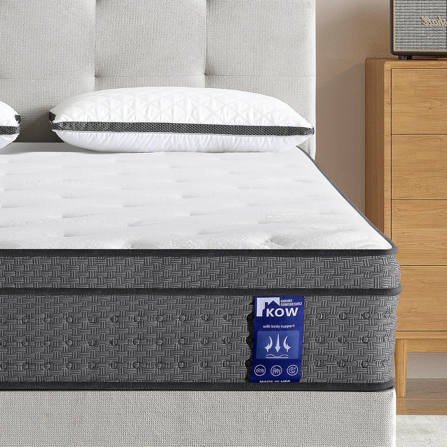 KOW 14 Inch Gel Memory Foam Innerspring Hybrid Full Mattress
