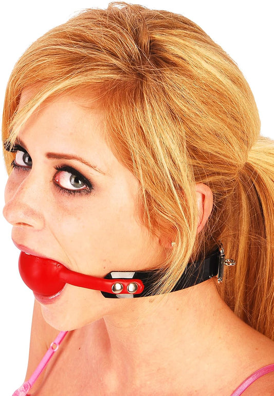 Super Grip Ball Gag - Red Ball with Black Leather Strap
