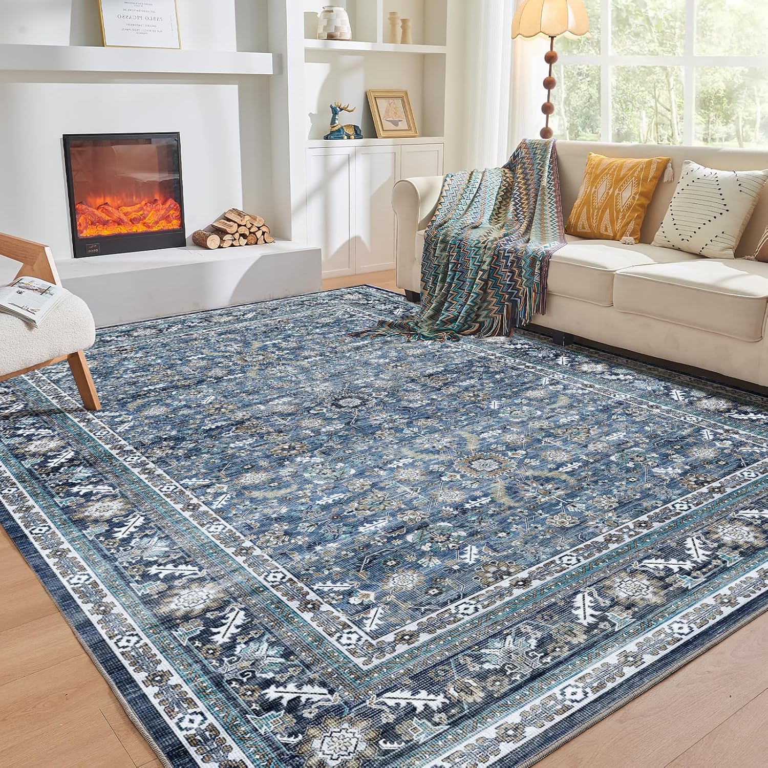 OPPODREAM Vintage Blue Area Rugs 10x14 for Living Spaces