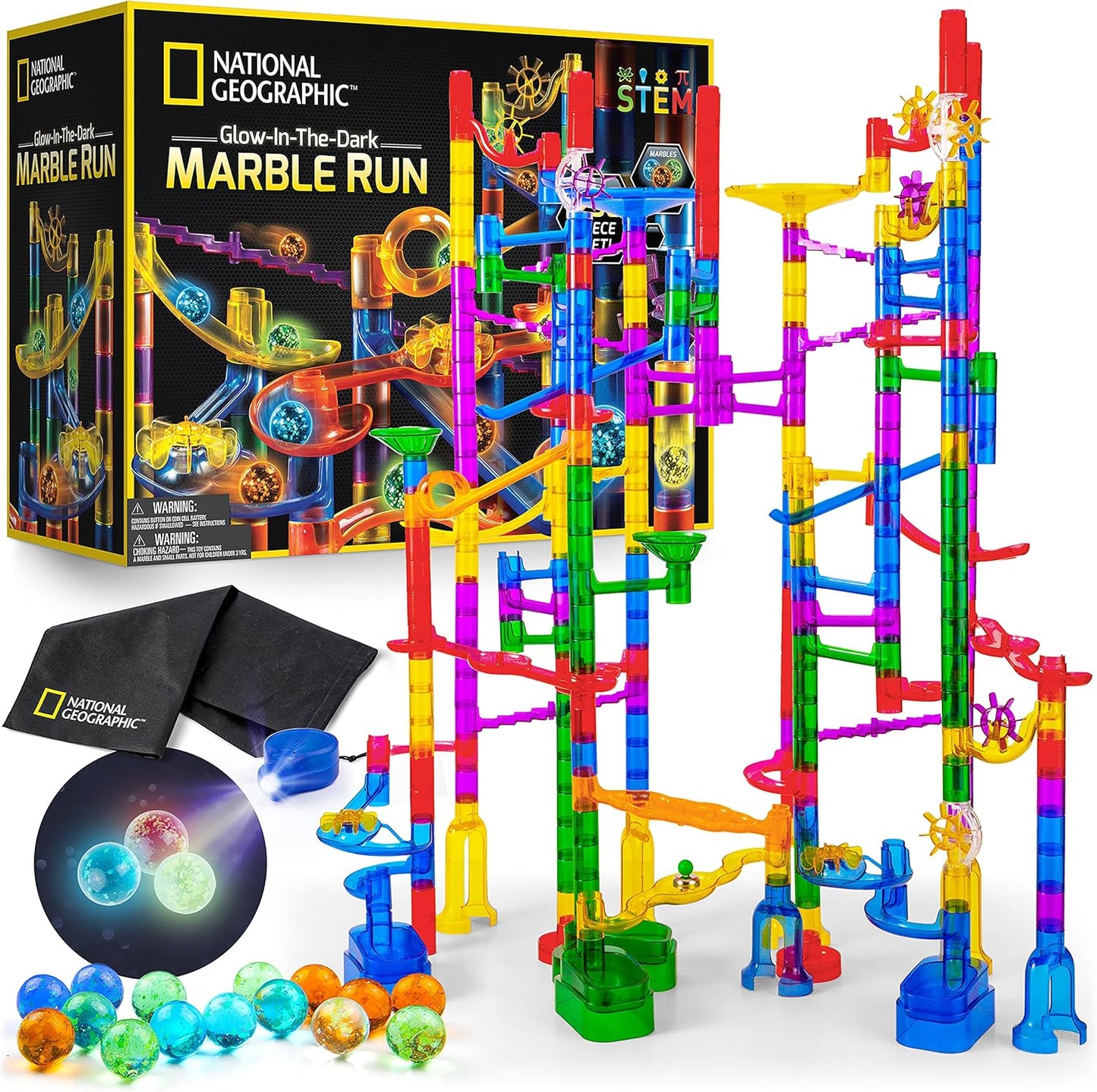 NATIONAL GEOGRAPHIC Glowing Marble Run Construction Set for Kids