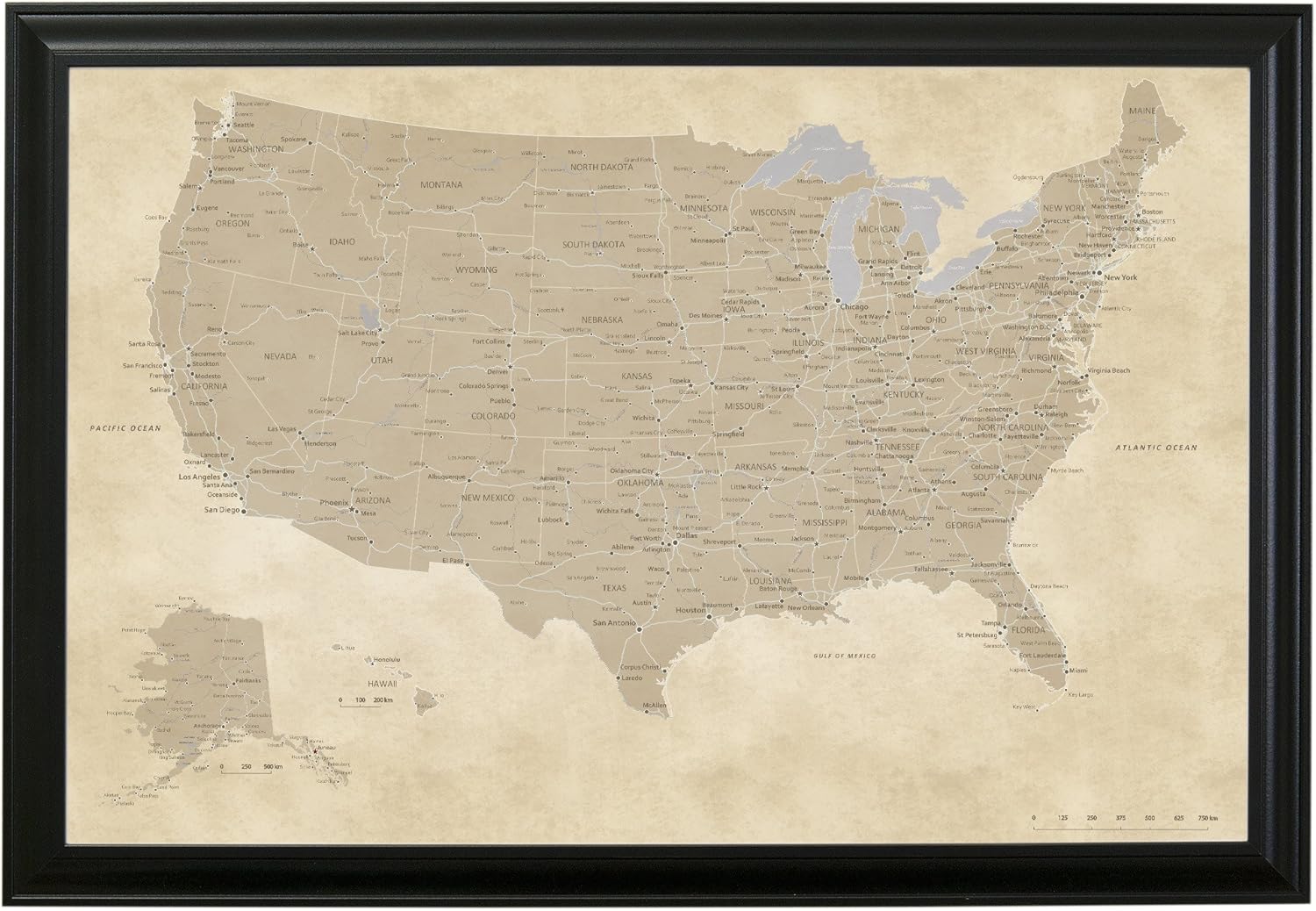 Push Pin Travel Maps Vintage USA Framed Pin Map for Travelers