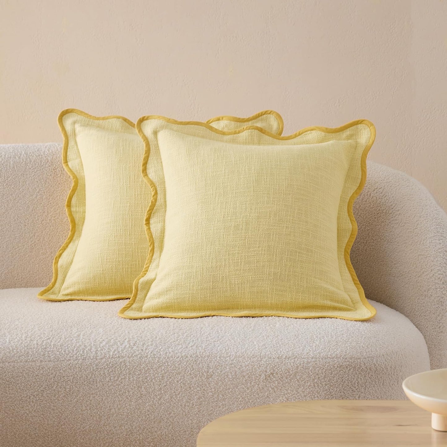 Double Stitch Scalloped Throw Pillow Covers - 20 x 20 Cotton Set