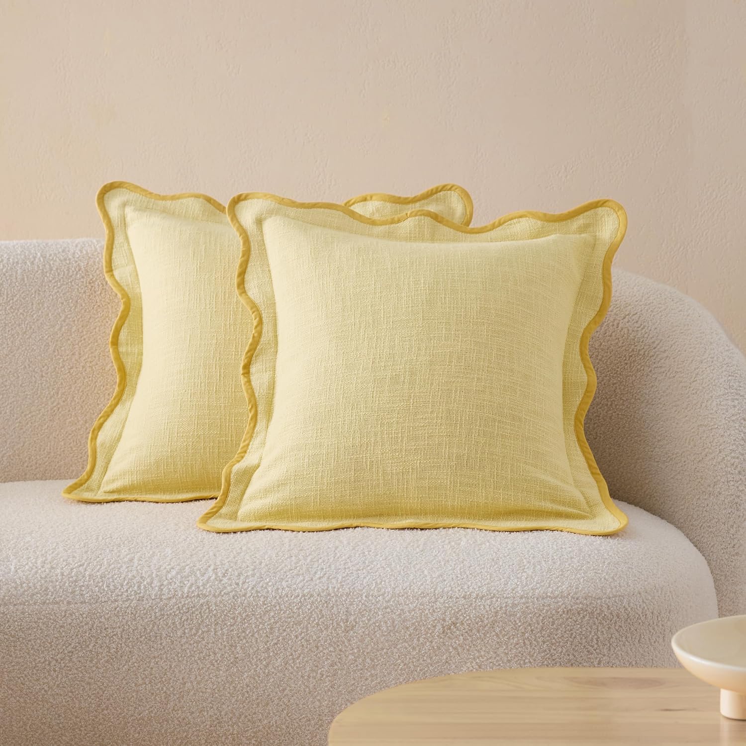Double Stitch Scalloped Throw Pillow Covers - 20 x 20 Cotton Set