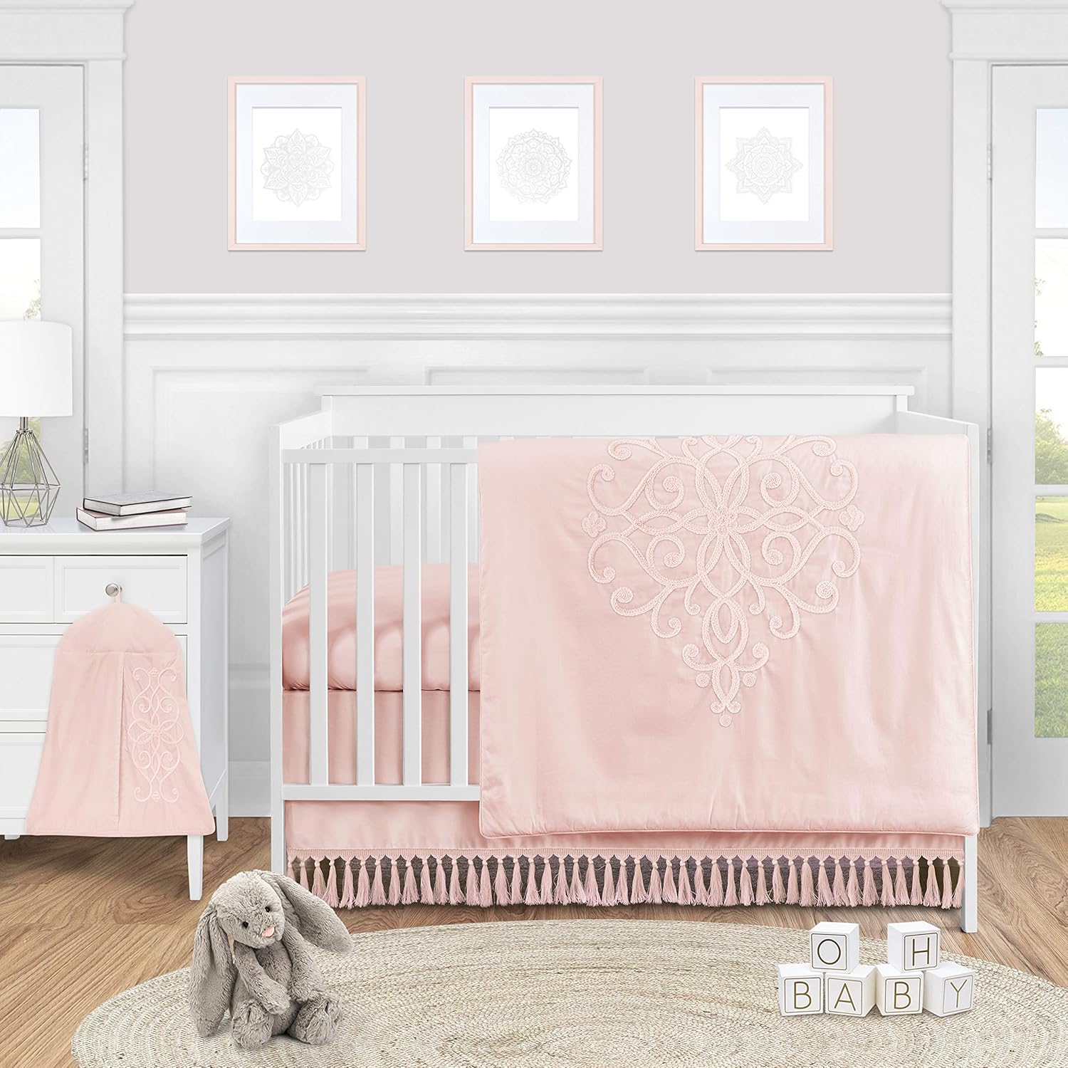 Sweet Jojo Designs Pink Boho Baby Girl Nursery Bedding Set