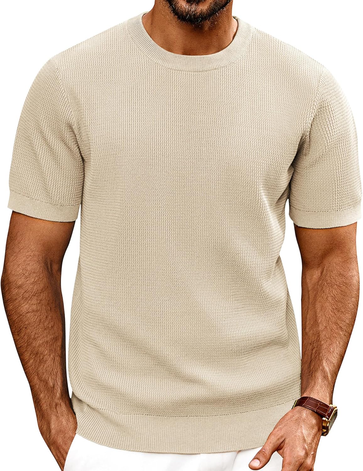 Stylish Knit Short Sleeve Crewneck T-Shirt for Men