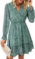 KIRUNDO Women Casual Summer Fall Dresses Long Sleeve Floral Wrap