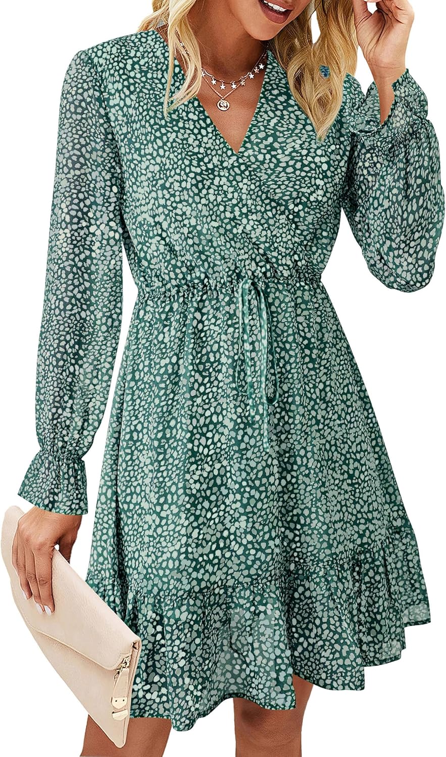 KIRUNDO Women Casual Summer Fall Dresses Long Sleeve Floral